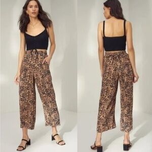 Aritzia Wilfred Faun Leopard Print Cropped Wide Leg Tie Waist Pants Size XS